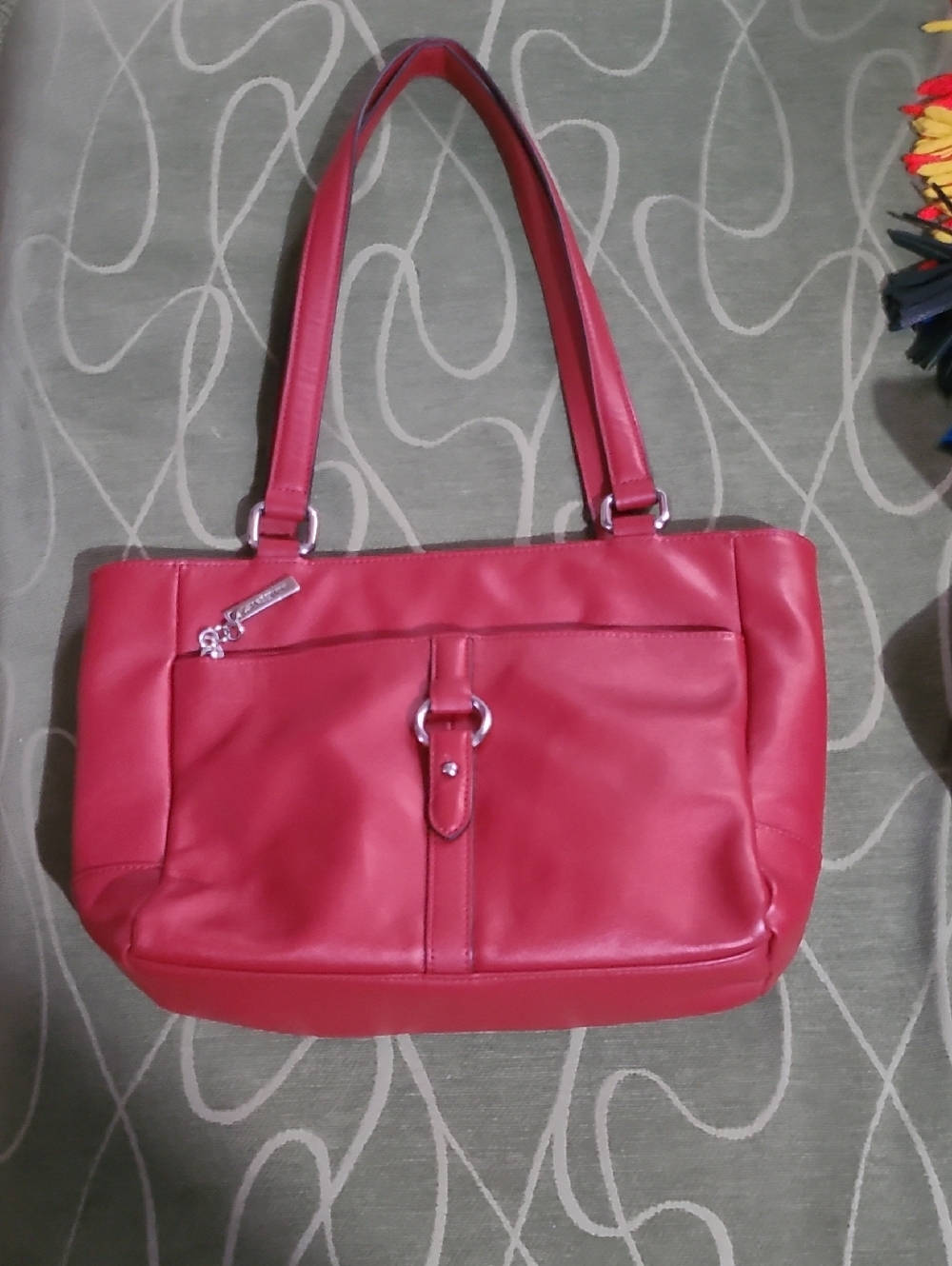 Giani Bernini Vibrant Red Shoulder Tote with Front Buckle Accent